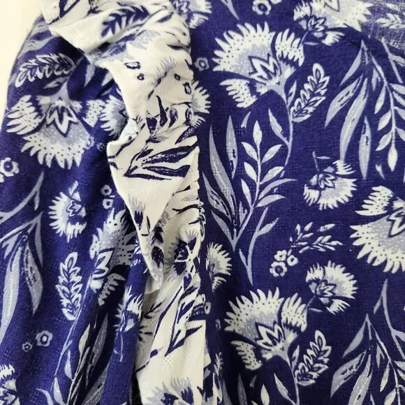 Boho Floral Peplum Top Ruffled Cottage Core Blue Prairie Feminine Romantic XS - Picture 6 of 12